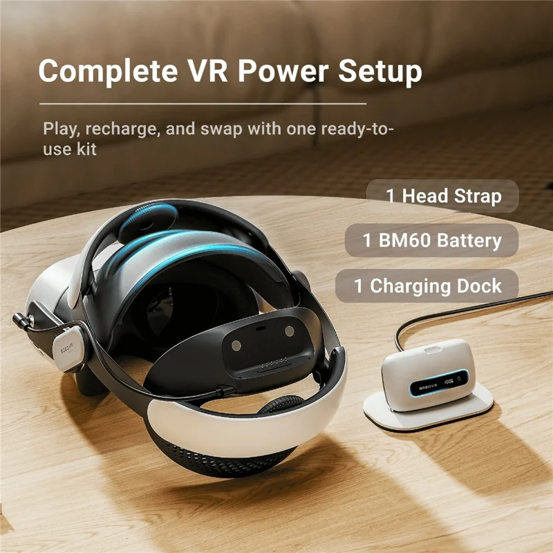 BOBOVR M3 Pro+ съемный ремешок с аккумулятором 6500 мА·ч и зарядной станцией для Meta Quest 3 / 3S — белый