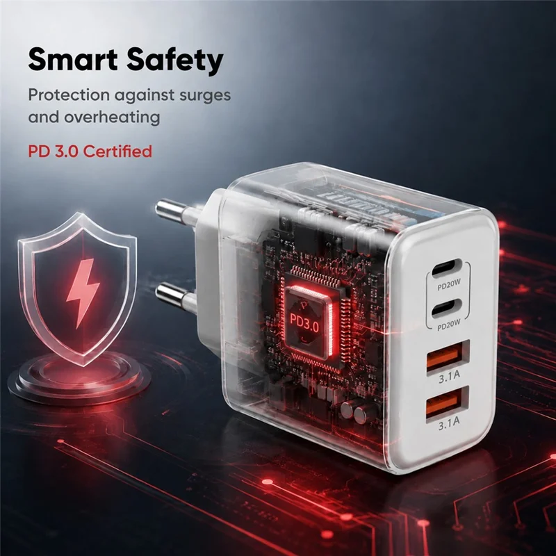 D-POWER 8269 EU Plug PD 20W Fast Charger 2 USB-C + 2 USB-A Power Adapter for Travel Office Home - White