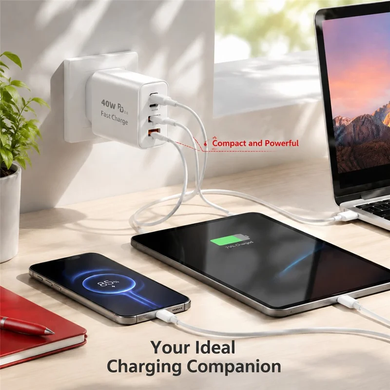 D-POWER 8269 EU Plug PD 20W Fast Charger 2 USB-C + 2 USB-A Power Adapter for Travel Office Home - White