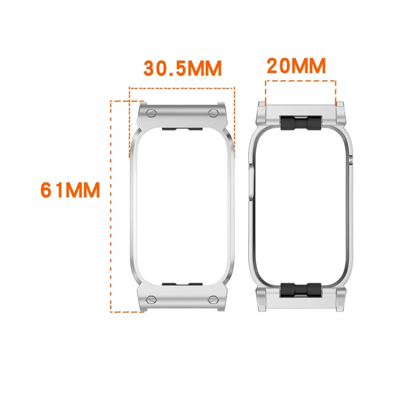For Garmin CIRQA Smart Band Metal Watch Case Frame 20mm 4-Screw-Hole Strap Connector - Black