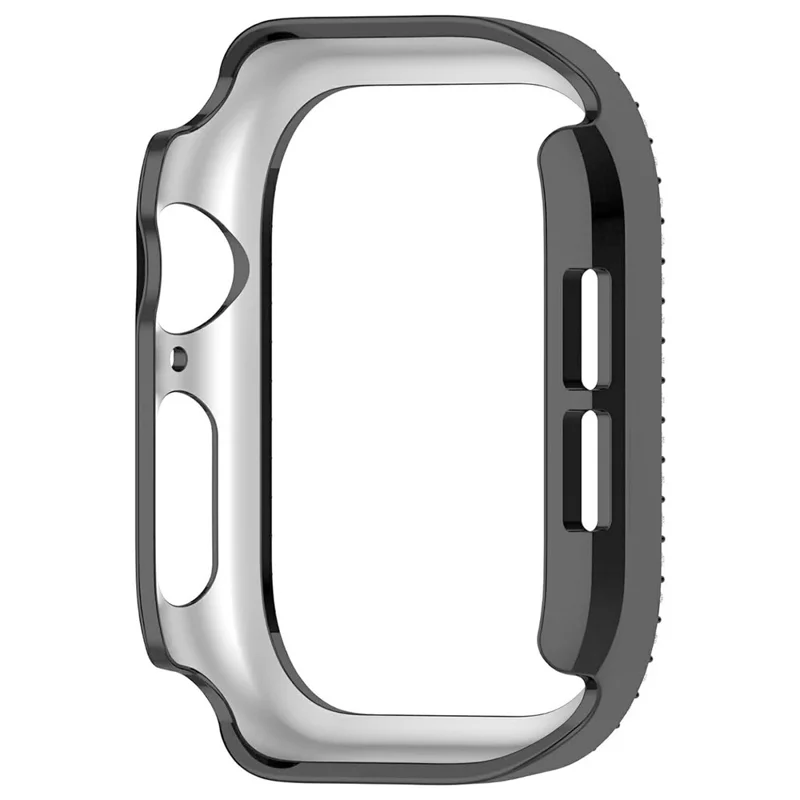 For Apple Watch Series 12 46mm Watch Case Rhinestone Decor PC Hollow Design Protective Frame - Black