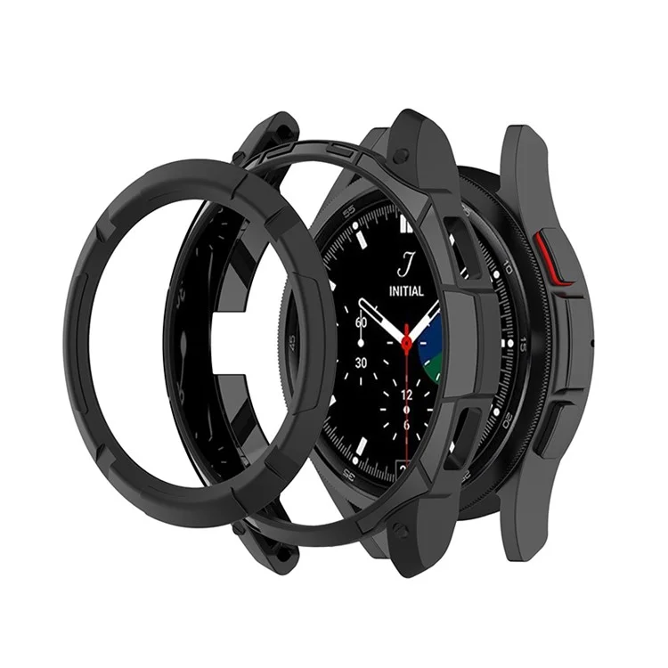 Solid Color Watch Frame Case Protector with Rotatable Bezel Ring for Samsung Galaxy Watch4 Classic 42mm - Black