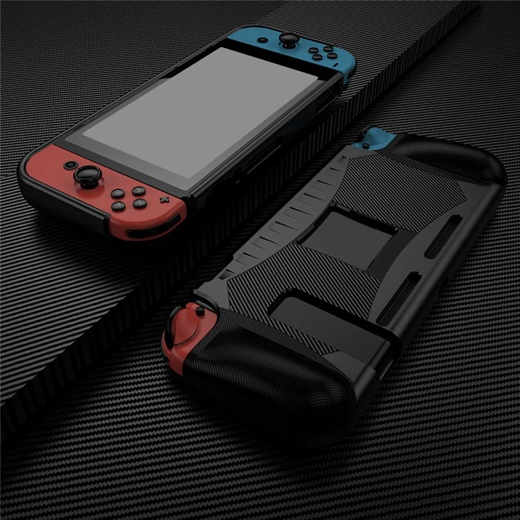 Shockproof TPU Protective Case Cover with Kickstand for Nintendo Switch - Black