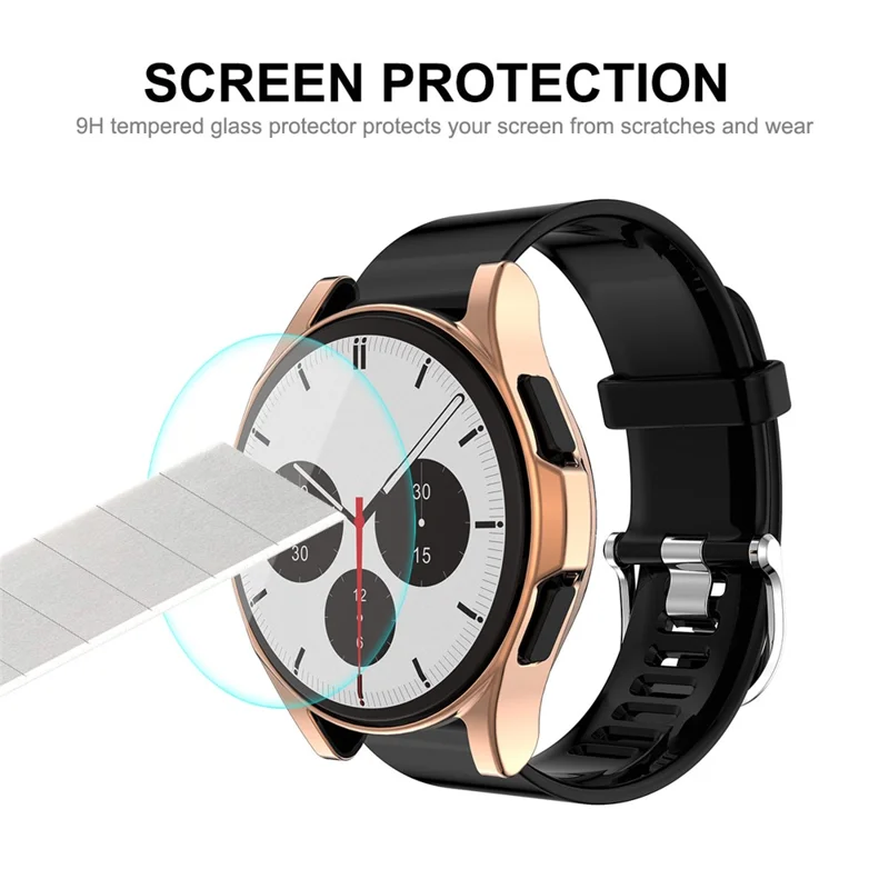 ENKAY HAT PRINCE 2-in-1 0.2mm 2.15D 9H Tempered Glass Screen Film with Electroplating TPU Smart Watch Case for Samsung Galaxy Watch4 Classic 46mm - Black