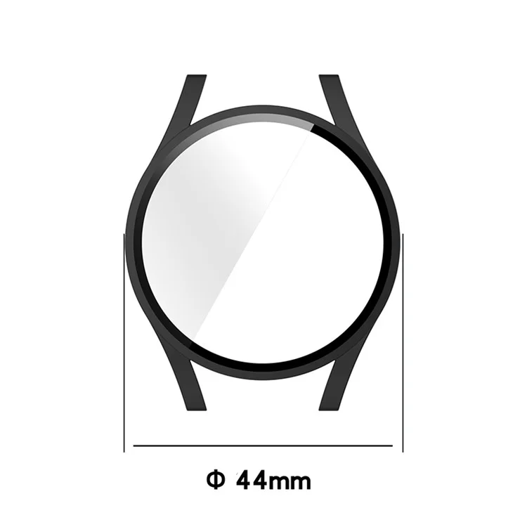 Cubierta Protectora De Parachoques Resistente A Los Arañazos De PC Dura PC Con Protector De Pantalla De Vidrio Templado Construido Para Samsung Galaxy Watch4 44mm - Negro