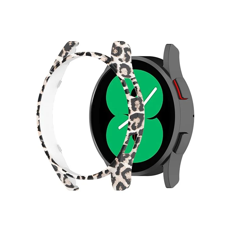 Carcasa Protectora de Patrón de Impresión Hueca de PC Dura Antiarañazos para Samsung Galaxy Watch4 de 44 mm - Estampado de Leopardo Negro
