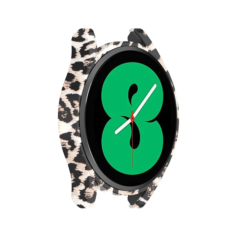Carcasa Protectora de Patrón de Impresión Hueca de PC Dura Antiarañazos para Samsung Galaxy Watch4 de 44 mm - Estampado de Leopardo Negro