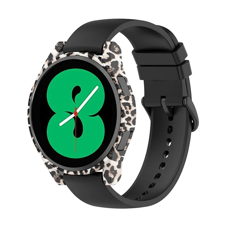 Carcasa Protectora de Patrón de Impresión Hueca de PC Dura Antiarañazos para Samsung Galaxy Watch4 de 44 mm - Estampado de Leopardo Negro