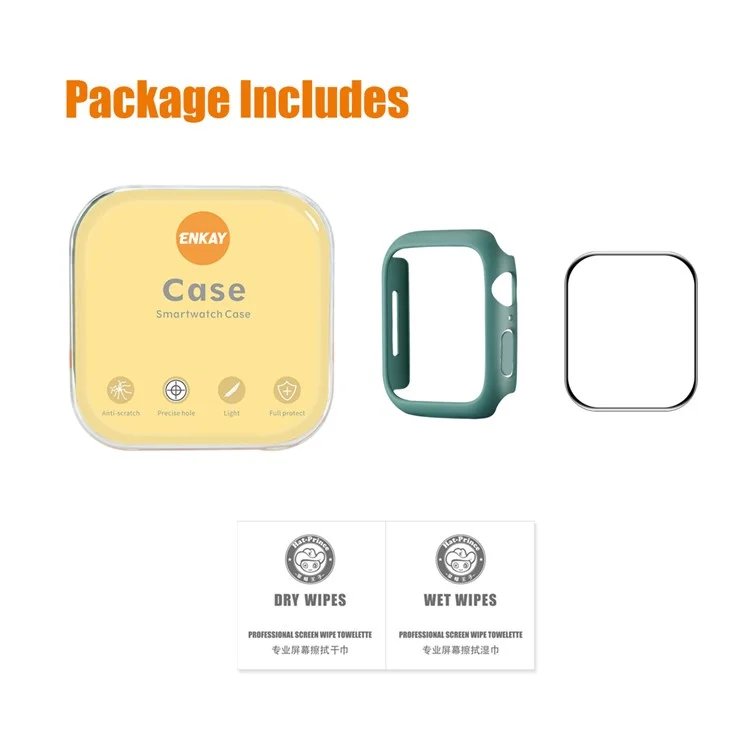 Enkay Hat Prince Cobertura Completa Case de Cubierta de PC de Goma Protectora Con Protector de Pantalla de Vidrio Templado PMMA Para Apple Watch Series 7 45 mm - Verde