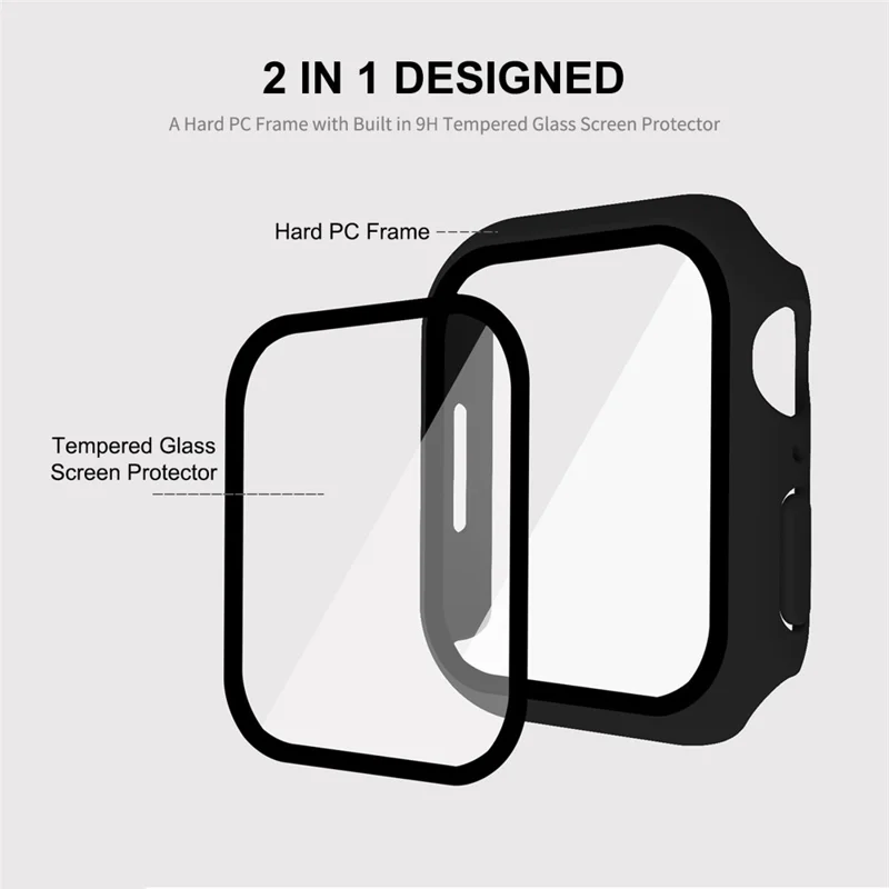 ENKAY HAT PRINCE for Apple Watch Series 9 / 8 / 7 41mm 2-in-1 Design All Around Rubberized Hard PC Frame with Built-in 9H Tempered Glass Screen Protector - White
