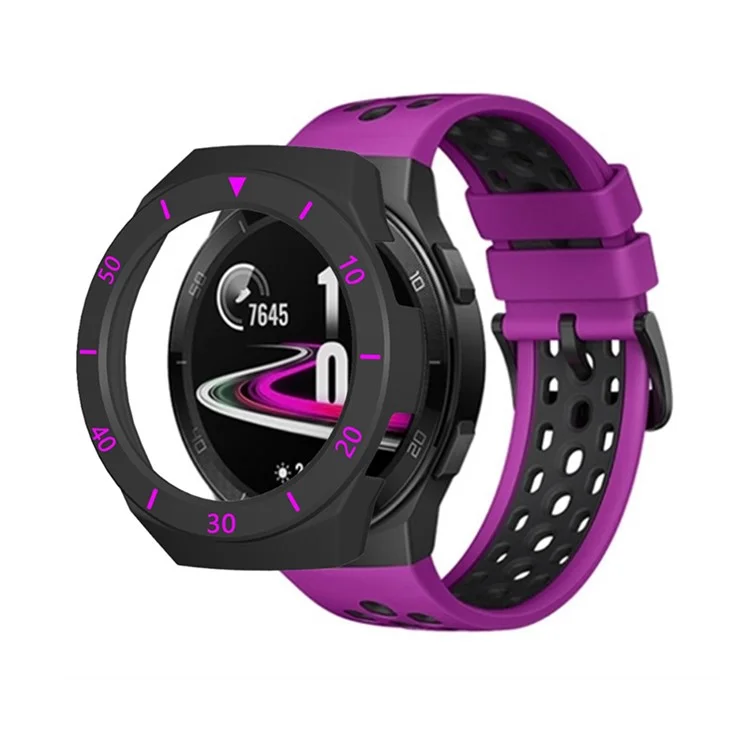 Dual Color Smart Watch Frame PC Case Cover Protector with Scale for Huawei Watch GT2e - Black/Purple