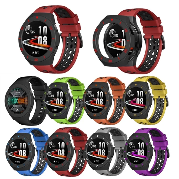 Dual Color Smart Watch Frame PC Case Cover Protector with Scale for Huawei Watch GT2e - Black/Purple