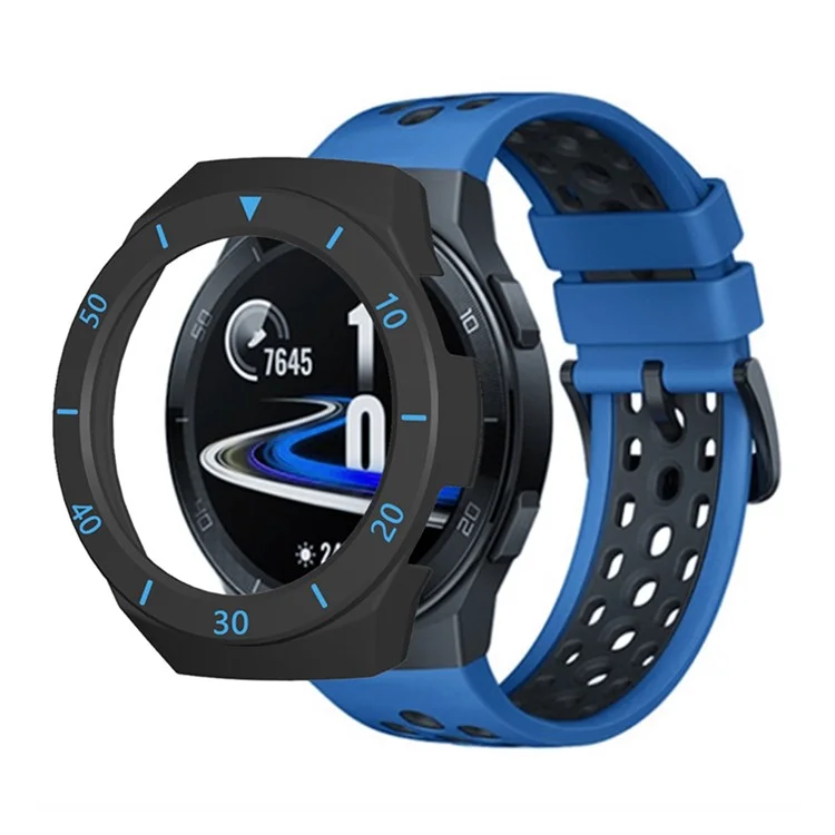 Dual Color Smart Watch Frame PC Case Cover Protector with Scale for Huawei Watch GT2e - Black/Blue