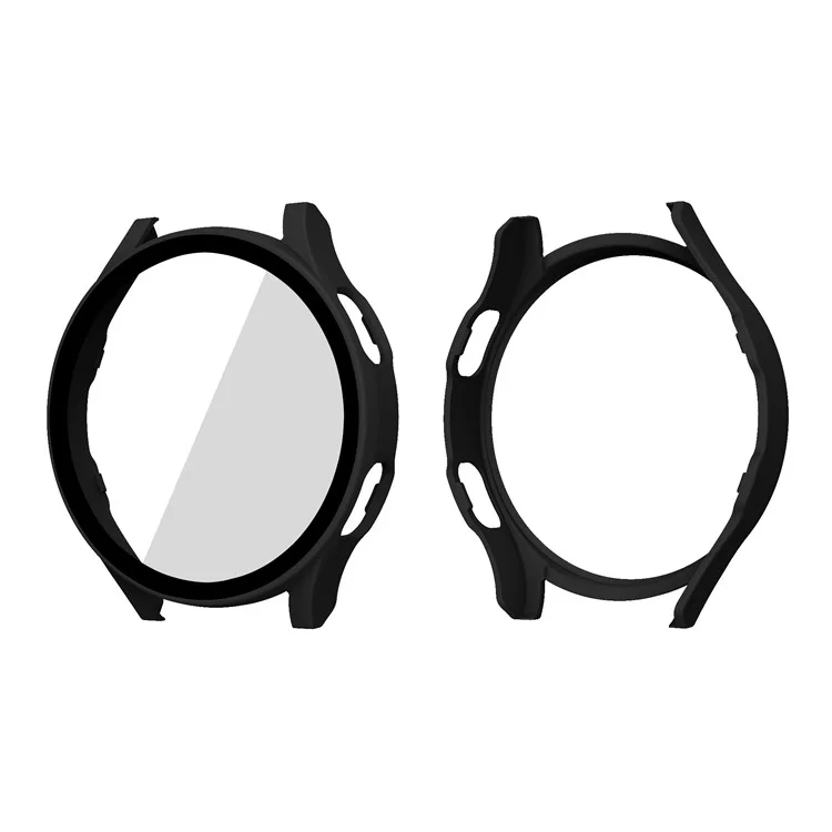Rubberized Hard PC Bumper Case with Tempered Glass for Samsung Galaxy Watch4 40mm - Black