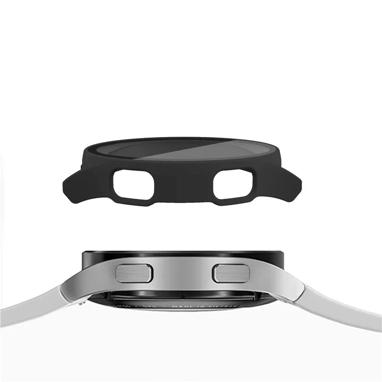 Rubberized Hard PC Bumper Case with Tempered Glass for Samsung Galaxy Watch4 40mm - Black