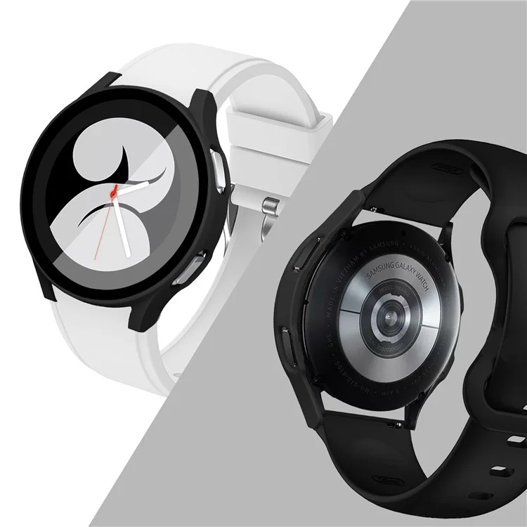 Rubberized Hard PC Bumper Case with Tempered Glass for Samsung Galaxy Watch4 40mm - Black