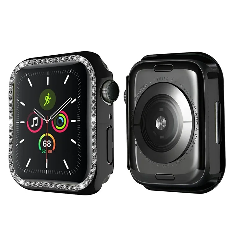 Rhinestones Decor Hard PC Watch Case Frame Cover für Apple Watch Series 9 / 8 / 7 45mm - Schwarz
