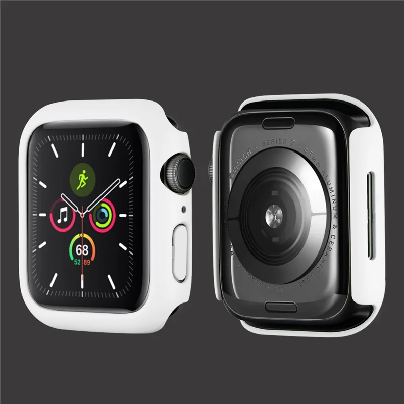 Rubberized Hard PC Watch Case Edge Frame Protective Cover for Apple Watch Series 9 / 8 / 7 45mm - White