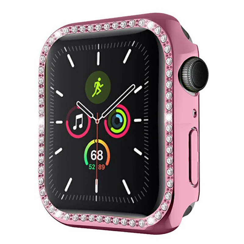 For Apple Watch Series 9 / 8 / 7 41mm Shiny Rhinestones PC Smart Watch Case Cover Frame Protector - Pink
