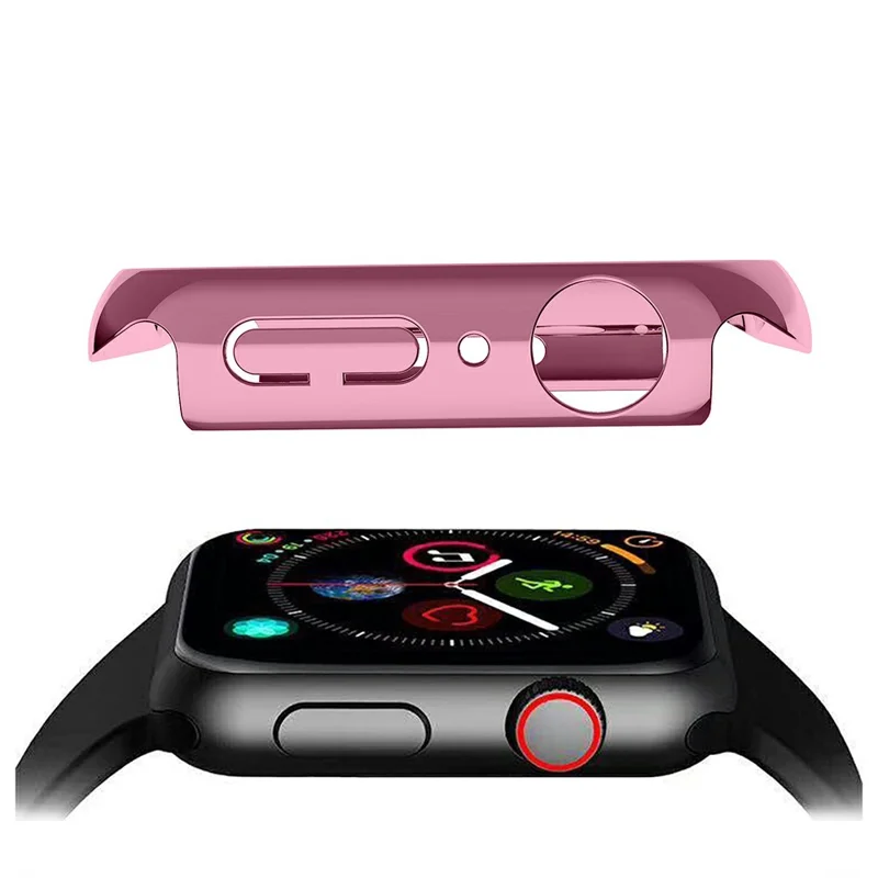 For Apple Watch Series 9 / 8 / 7 41mm Shiny Rhinestones PC Smart Watch Case Cover Frame Protector - Pink