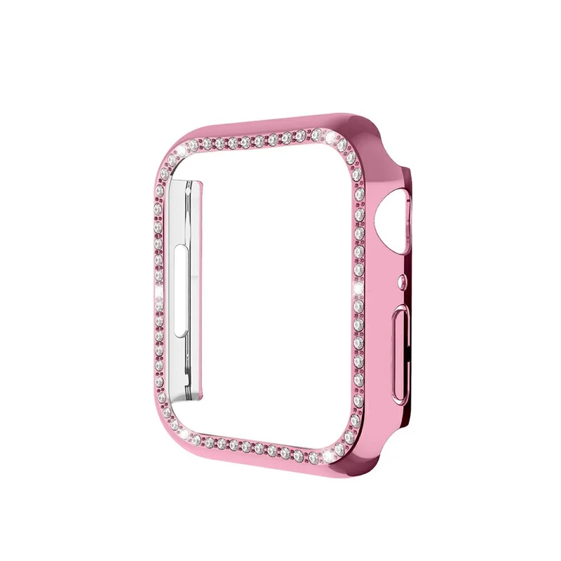 For Apple Watch Series 9 / 8 / 7 41mm Shiny Rhinestones PC Smart Watch Case Cover Frame Protector - Pink