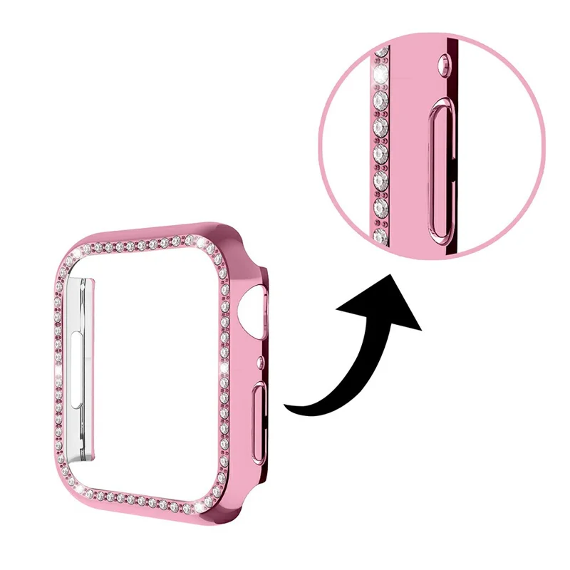 For Apple Watch Series 9 / 8 / 7 41mm Shiny Rhinestones PC Smart Watch Case Cover Frame Protector - Pink