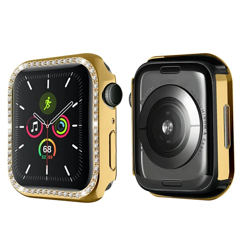 Custodia per Apple Watch Series 9 / 8 / 7 da 41 mm in PC con Strass Lucenti, Cornice Protettiva per Smartwatch - Oro
