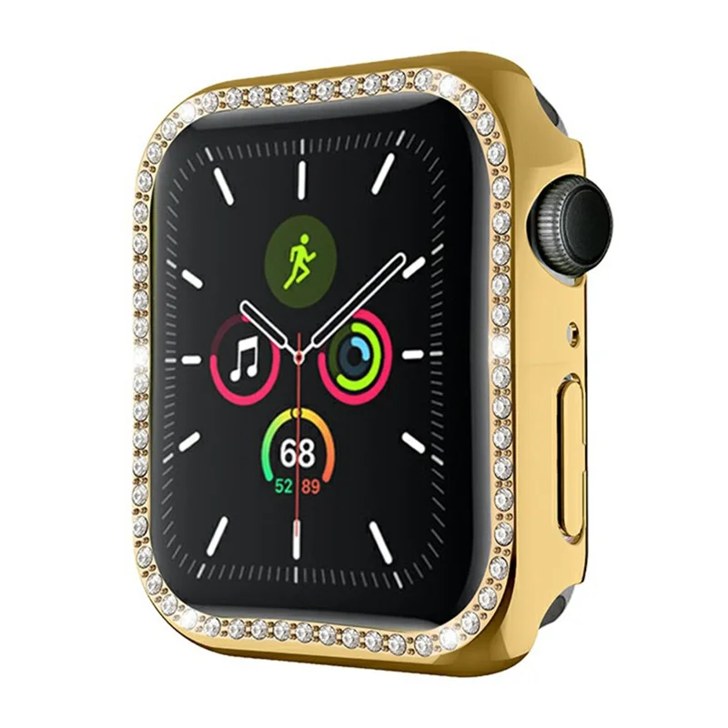 Custodia per Apple Watch Series 9 / 8 / 7 da 41 mm in PC con Strass Lucenti, Cornice Protettiva per Smartwatch - Oro