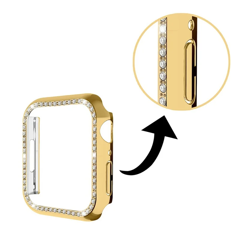 Custodia per Apple Watch Series 9 / 8 / 7 da 41 mm in PC con Strass Lucenti, Cornice Protettiva per Smartwatch - Oro