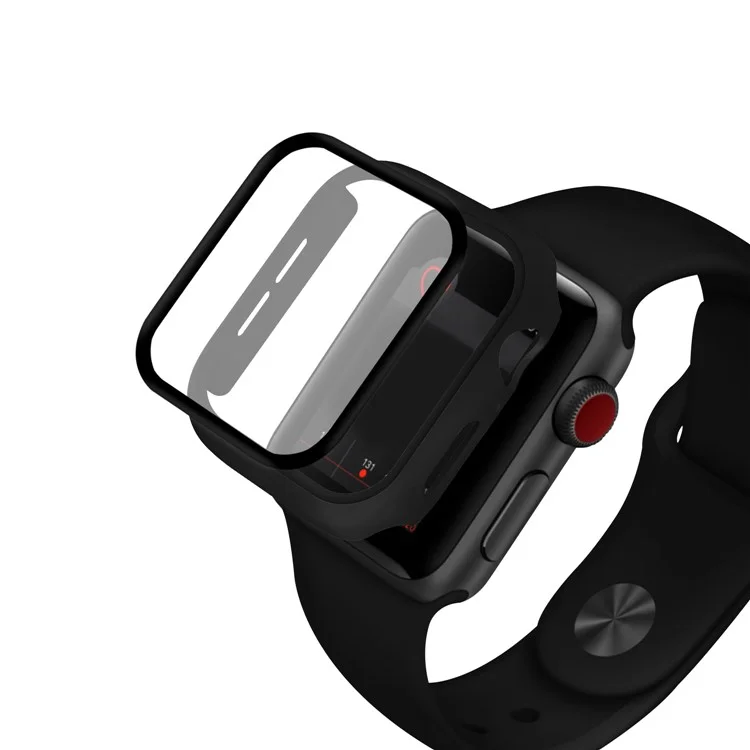 2 в 1 Матовый закаленный стеклянный пленочный жесткий PC корпус для Apple Watch Series 9 / 8 / 7 45 мм - Черный 