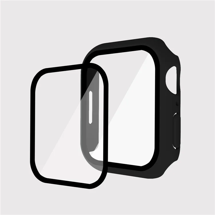 2 в 1 Матовый закаленный стеклянный пленочный жесткий PC корпус для Apple Watch Series 9 / 8 / 7 45 мм - Черный 