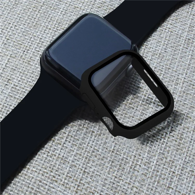 2 в 1 Матовый закаленный стеклянный пленочный жесткий PC корпус для Apple Watch Series 9 / 8 / 7 45 мм - Черный 