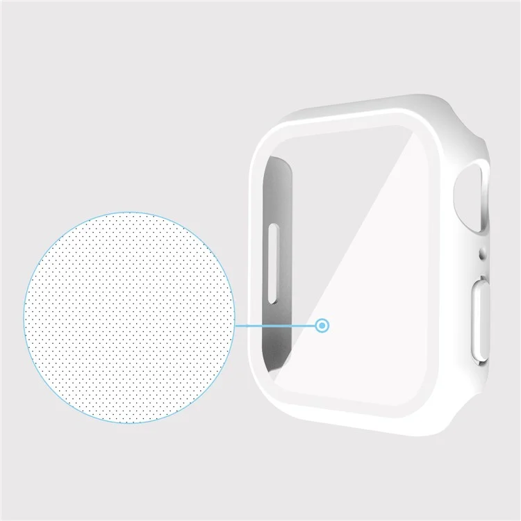 2-en-1 9h Film de Verre Trempé Hard PC Watch Couverture de Cas Pour la Série Apple Watch 7 45 mm - Bord Blanc / Blanc