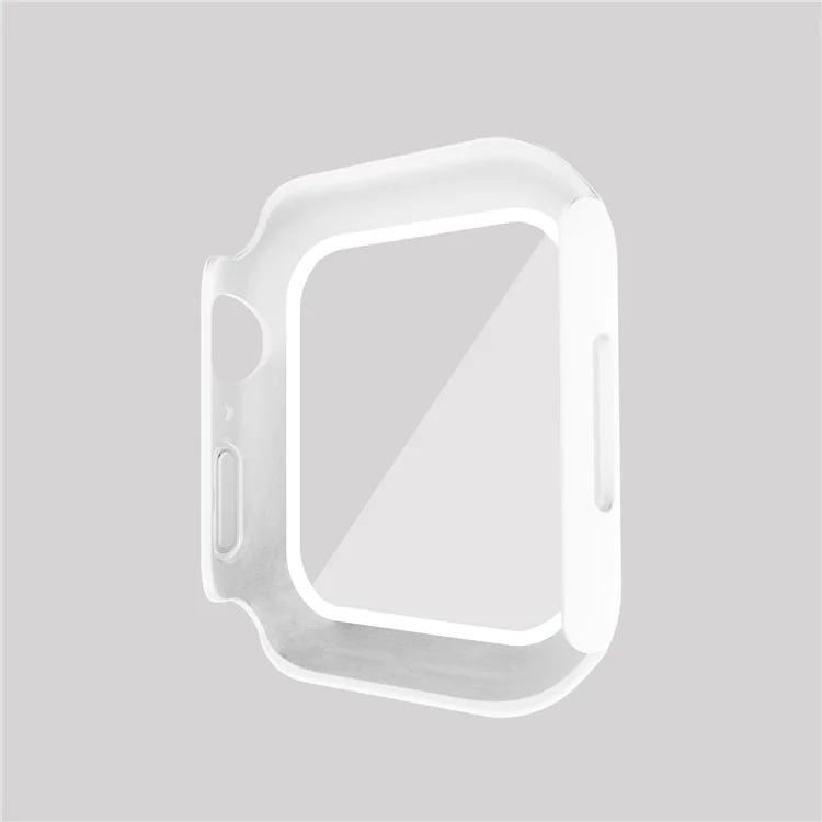 2-en-1 9h Film de Verre Trempé Hard PC Watch Couverture de Cas Pour la Série Apple Watch 7 45 mm - Bord Blanc / Blanc