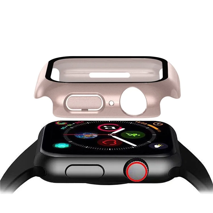 Étui dur en PC mat 2 en 1 Protège-écran en verre trempé 9H pour Apple Watch Série 9 / 8 / 7 45mm - Rose Rosé