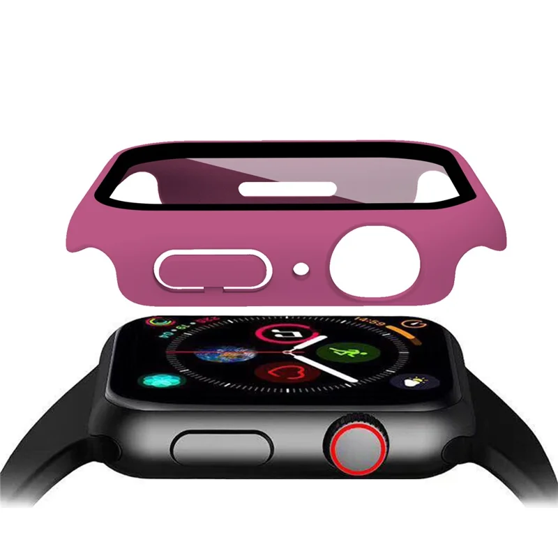 2-in-1 9H Tempered Glass Film Matte Hard PC Watch Case Cover for Apple Watch Series 9 / 8 / 7 45mm - Rose