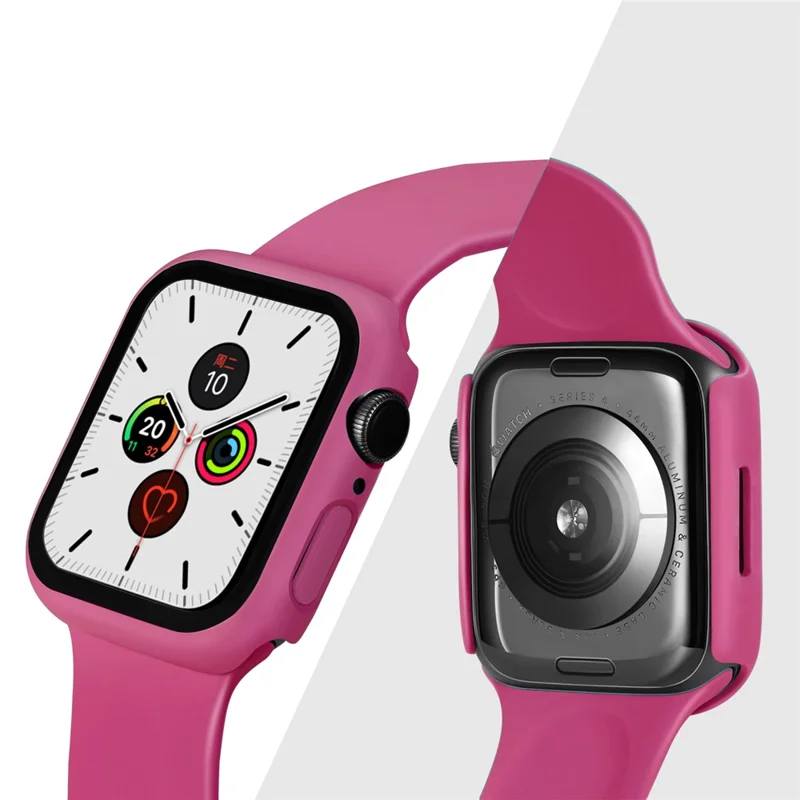 2-in-1 9H Tempered Glass Film Matte Hard PC Watch Case Cover for Apple Watch Series 9 / 8 / 7 45mm - Rose