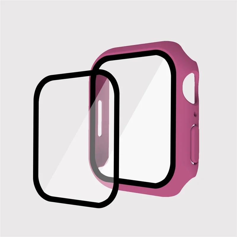 2-in-1 9H Tempered Glass Film Matte Hard PC Watch Case Cover for Apple Watch Series 9 / 8 / 7 45mm - Rose