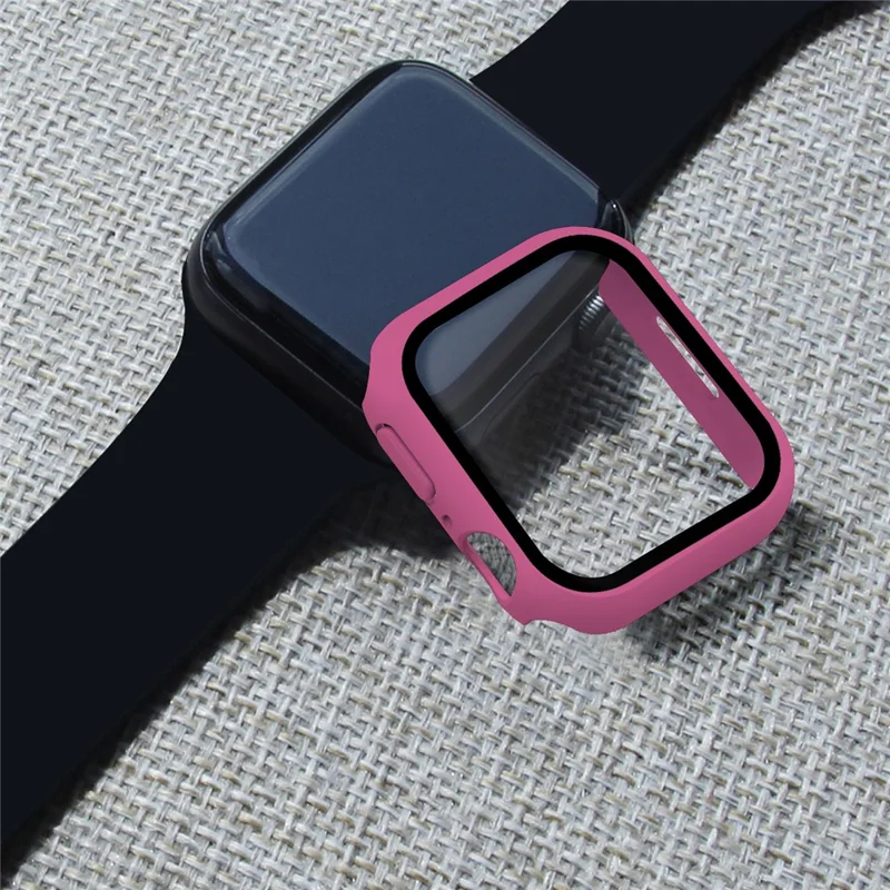 2-in-1 9H Tempered Glass Film Matte Hard PC Watch Case Cover for Apple Watch Series 9 / 8 / 7 45mm - Rose