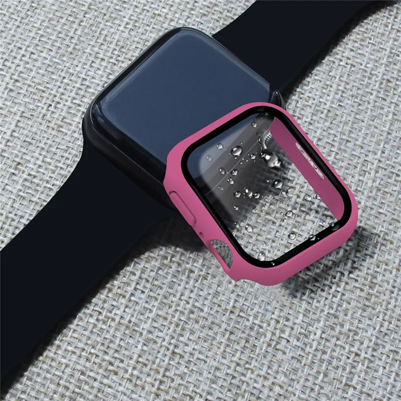 2-in-1 9H Tempered Glass Film Matte Hard PC Watch Case Cover for Apple Watch Series 9 / 8 / 7 45mm - Rose