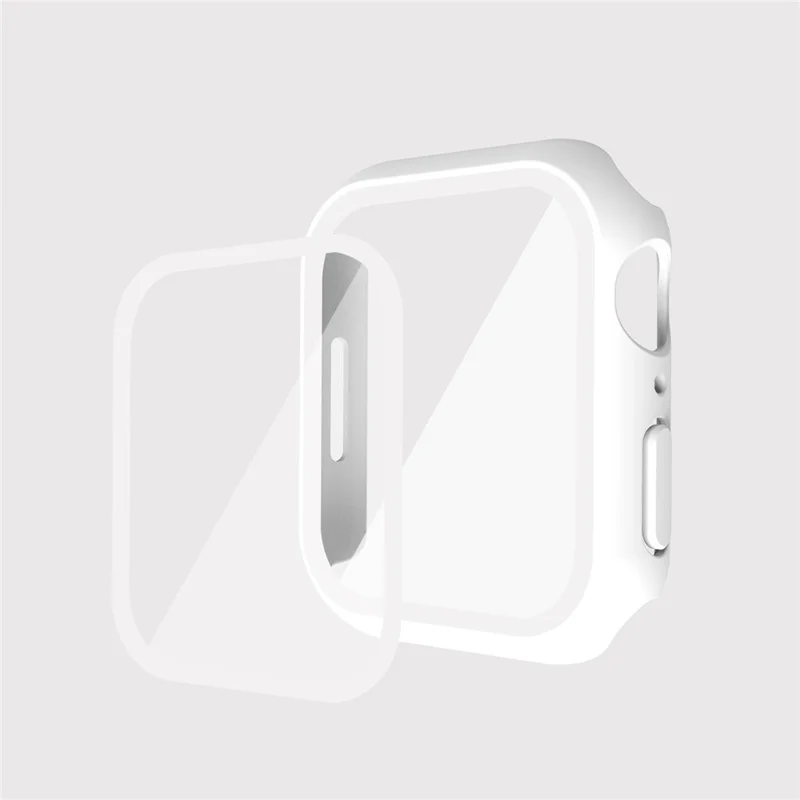 For Apple Watch Series 9 / 8 / 7 41mm Matte PC Watch Case Cover + Tempered Glass Screen Protector - White / White Edge