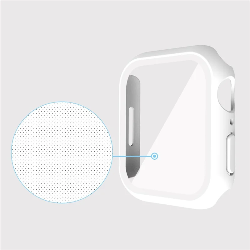 For Apple Watch Series 9 / 8 / 7 41mm Matte PC Watch Case Cover + Tempered Glass Screen Protector - White / White Edge