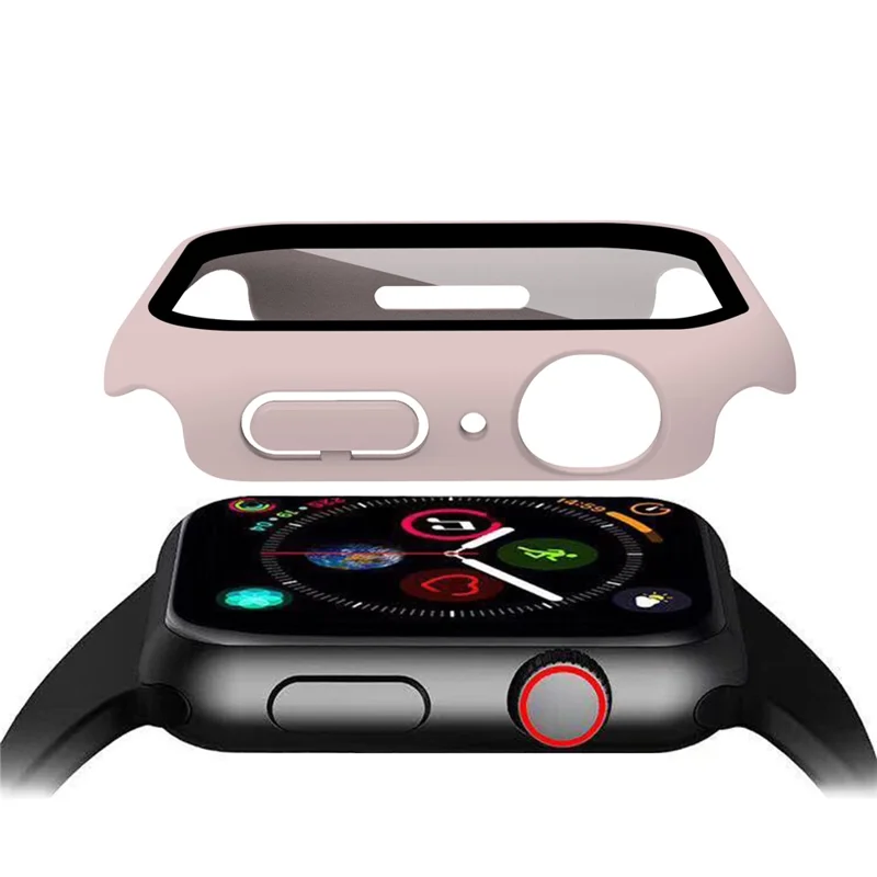 For Apple Watch Series 9 / 8 / 7 41mm Matte PC Watch Case Cover + Tempered Glass Screen Protector - Pink
