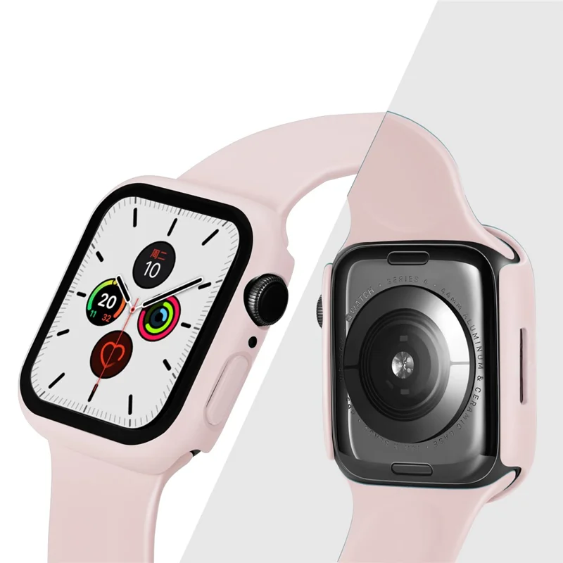For Apple Watch Series 9 / 8 / 7 41mm Matte PC Watch Case Cover + Tempered Glass Screen Protector - Pink
