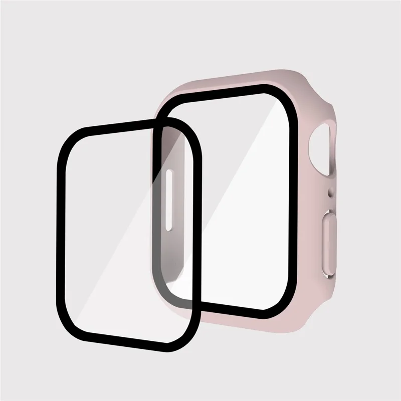 For Apple Watch Series 9 / 8 / 7 41mm Matte PC Watch Case Cover + Tempered Glass Screen Protector - Pink