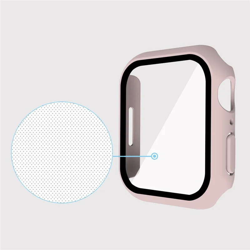 For Apple Watch Series 9 / 8 / 7 41mm Matte PC Watch Case Cover + Tempered Glass Screen Protector - Pink