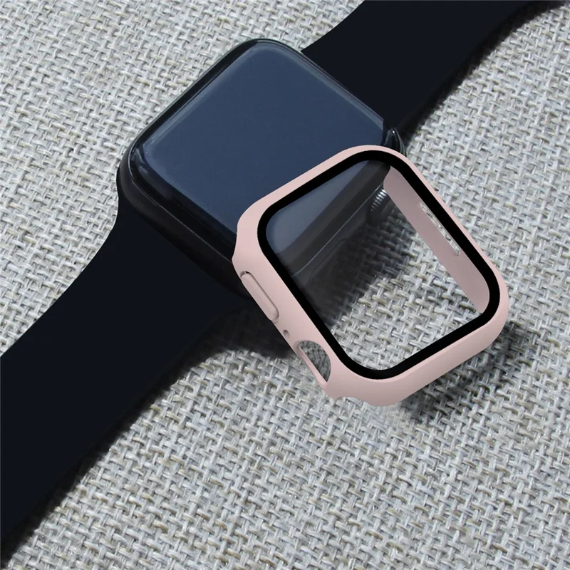 For Apple Watch Series 9 / 8 / 7 41mm Matte PC Watch Case Cover + Tempered Glass Screen Protector - Pink