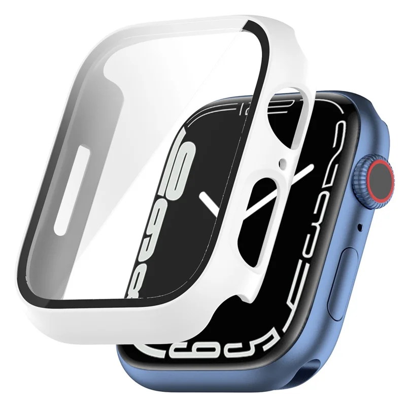 For Apple Watch Series 9 / 8 / 7 41mm 2-in-1 Scratch Resistant Hard PC Case with Tempered Glass Screen Protector - White
