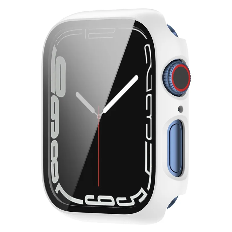 For Apple Watch Series 9 / 8 / 7 41mm 2-in-1 Scratch Resistant Hard PC Case with Tempered Glass Screen Protector - White