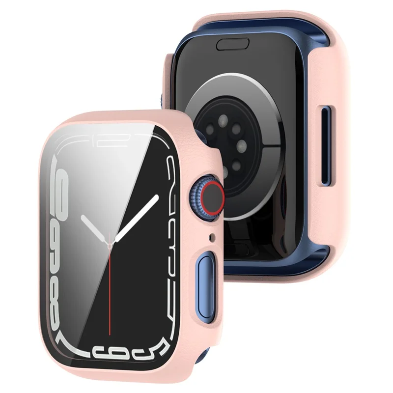 For Apple Watch Series 9 / 8 / 7 41mm 2-in-1 Scratch Resistant Hard PC Case with Tempered Glass Screen Protector - Pink